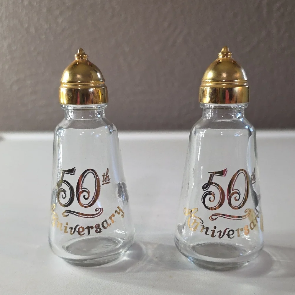 22 K Lotus Quality 50th Anniversary Gold and Silver Glass Party Shakers